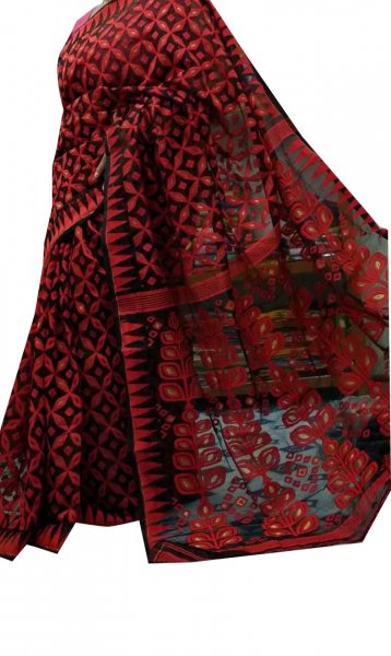 Black and red dhakai jamdani high quality saree